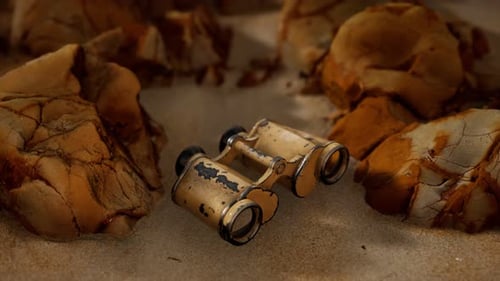 Vieilles jumelles militaires allemandes sur la plage de sable