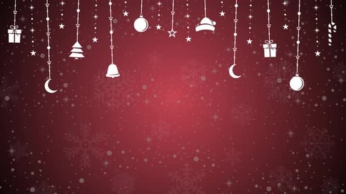 Animated Christmas Decorations with Falling Snow Loop Background