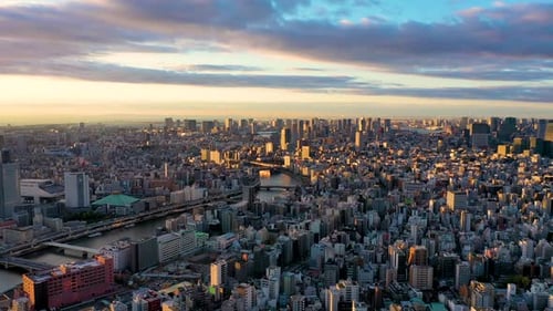 building in Tokyo city Japan on sunrise.
