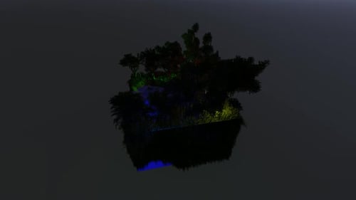 Rotating Floating Island with Green Trees and Blue Water Landscape