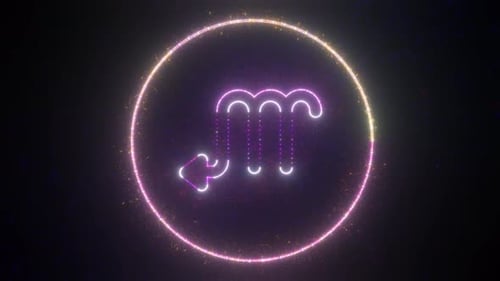 Scorpio Zodiac Symbol Neon Glowing Particle Logo Reveal