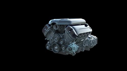 Detailed 3D Modern Automotive V8 Engine Rotation