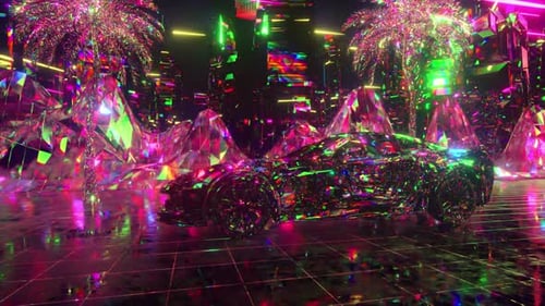 Car and City in Neon Diamond Style