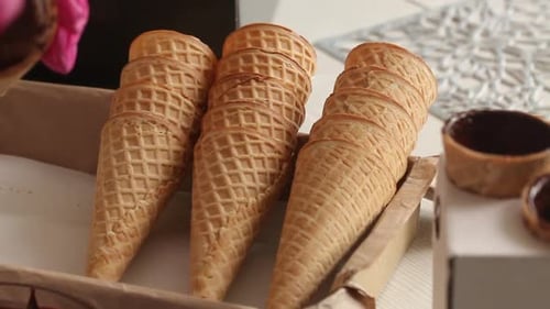 Close Up of Ice Cream Cones and Tarts