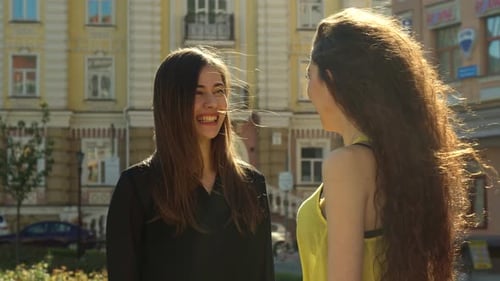 Female Friends Chatting on the Street