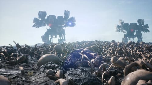 Militär-Mech auf einem Schlachtfeld