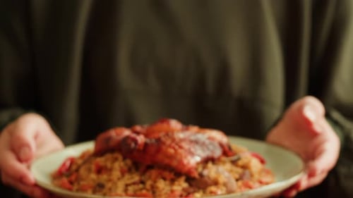 Kabsa Closeup Rice and Meat Dish Saudi Arabia National Traditional Food