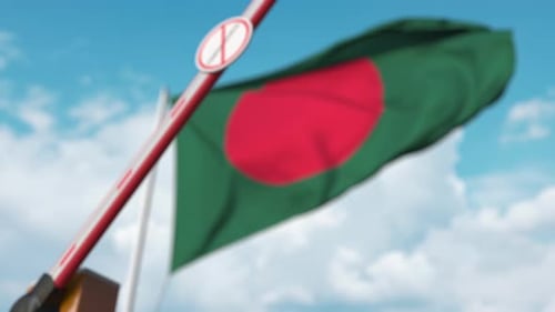 Coronavirus Barrier Closure Against Bangladesh Flag Background
