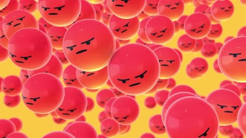 Animated Angry Red Emoji Spheres Floating Background