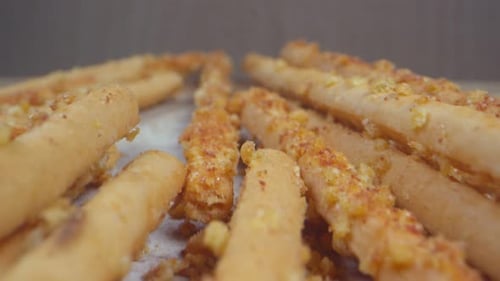 Close up of golden crunchy breadsticks