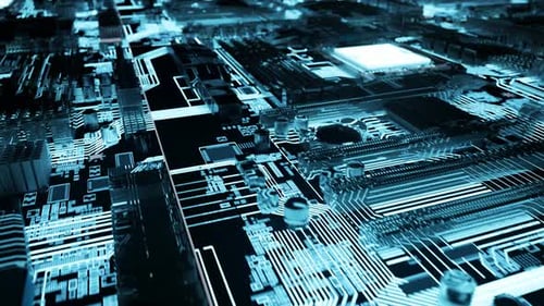 Futuristic Digital Circuit Board Animation with Glowing Lines
