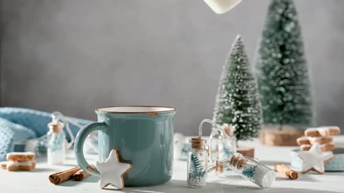 Festive Christmas Scene: Milk Pouring Into Mug