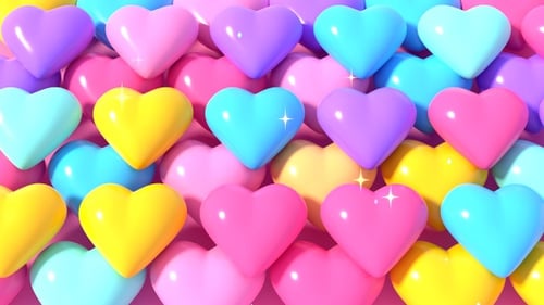 Glossy Colorful Hearts Bouncing Seamless Loop Background