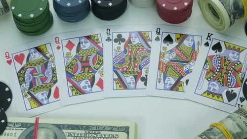 Four Of A Kind Queens And Money In The Casino