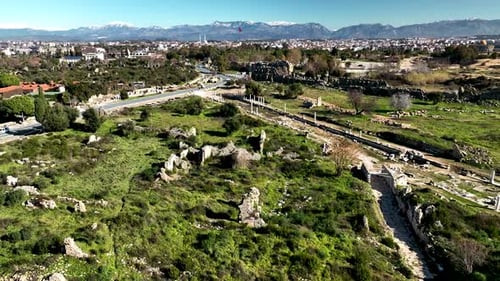 Ruins of an ancient city aerial view