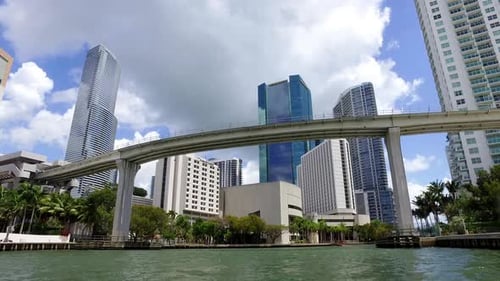 Miami Florida Usa Yachting In Miami River Under Bridge