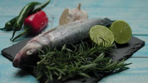 Raw Fish Seasoned with Salt and Garnishes