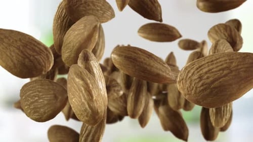 Falling Almonds in a Close Up Shot
