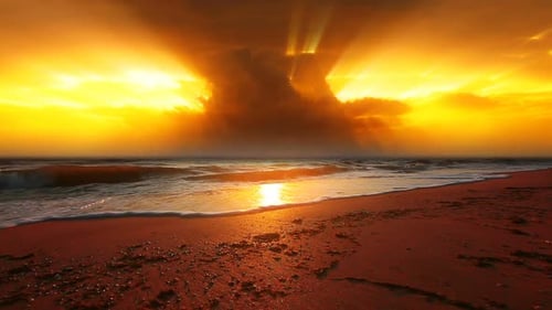 Beach and Ocean Waves at Sunset