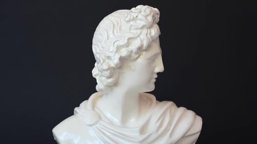 Statue Bust Zooming into View on Black Background