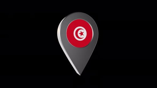 Tunisia Flag 3D Location Pin Spinning Animation
