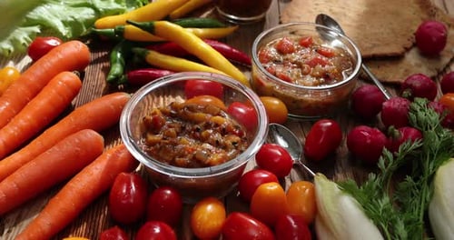 Colorful Fresh Raw Vegetables with Vegetable Dip