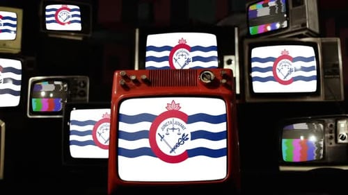 Flag of Cincinnati, Ohio, and Retro TVs.