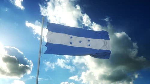 Flag of Honduras Waving Under Blue Sky with Clouds