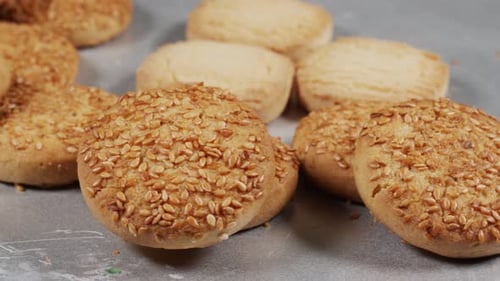 Freshly Baked Sesame Seed Cookies Close Up