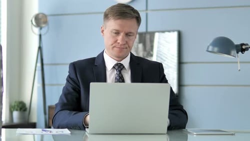 Professional Man Talking on Laptop in Office