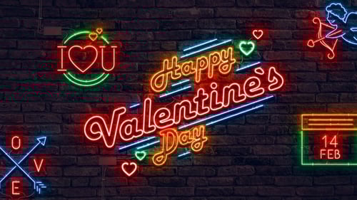 Animated Valentine's Day Neon Signs on a Brick Wall