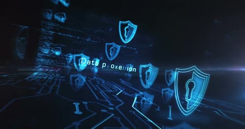 Cyber security and digital network protection symbols loop concept