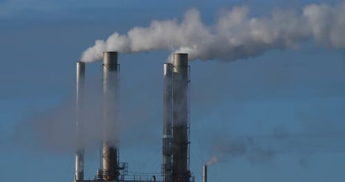 Smoke and air pollution from a paper factory,Biganos,Gironde, Nouvelle-Aquitaine, France.