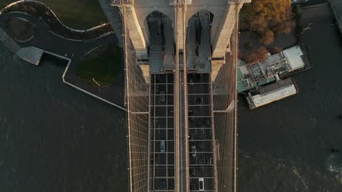 High Angle View of Cars Driving on Brooklyn Bridge Over River
