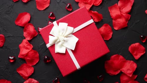Romantic Gift Box with Red Rose Petals