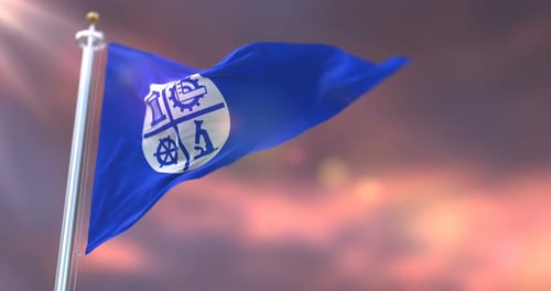 Waving Blue Flag with Corporate Emblem Animation