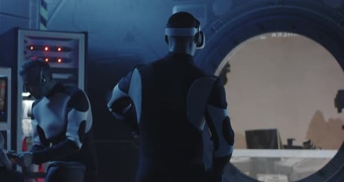 Astronaut Wearing VR Headset to Simulate Mars Mission