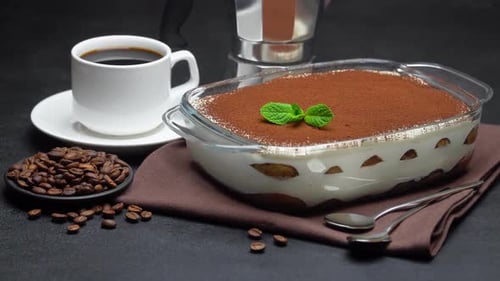 Tiramisu Dessert with Coffee and Coffee Beans