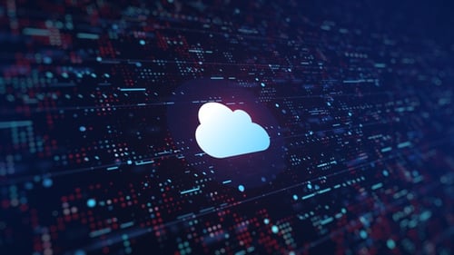 Futuristic Digital Cloud Icon with Data Circuit Background Animation