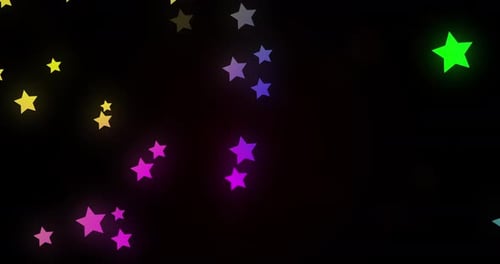 Animation of glowing multi coloured stars moving in hypnotic motion on black background