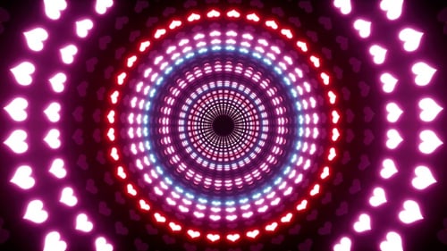 Flickering Red and Blue Hearts Pattern Light Tunnel Loop