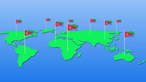 Animated World Map with Waving Red and Green Flags