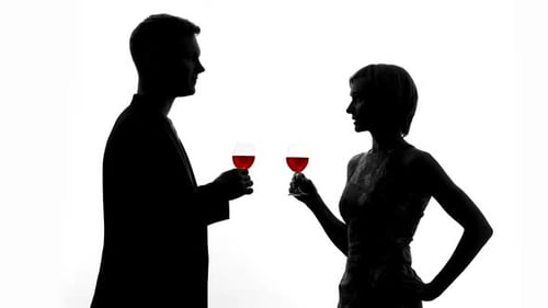 Man Shadow Toasting With Wine Glass, Lovers Clinking Celebrating Anniversary