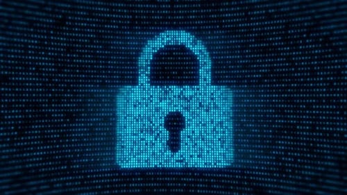 Abstract Blue Digital animation of digital lock Binary Code moving in the screen