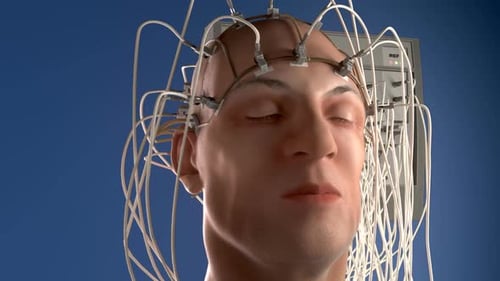 Electroencephalography machine analyzing activity of a human brain. Closeup. HD