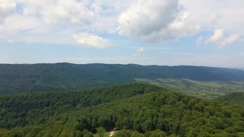 Aerial View of Dense Green Forest on Mountain Hills