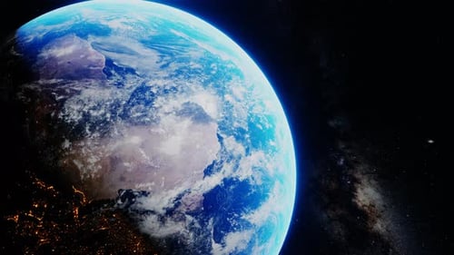 Realistic Rotating Earth with Clouds and City Lights