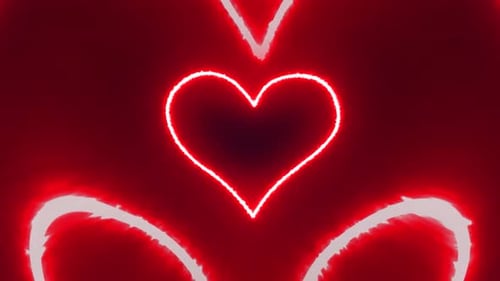 Red Neon Heart Particles Tunnel Abstract Romantic Valentine Glowing Lights Background 4K Looped