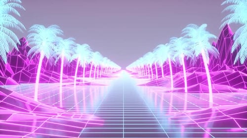 Retro 80s Style Synthwave Sunrise with Palm Trees in Perfect Loop