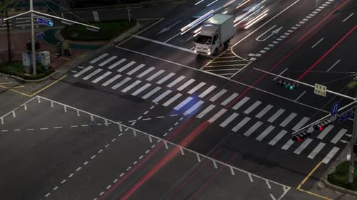 Timelapse of night car traffic on crossroad in Seoul, South Korea